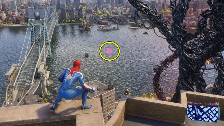 You'll find this Spider-bot high in the air - Spider-Man 2: All Spider-bot locations - Secrets and Collectibles - Spider Man 2 Guide