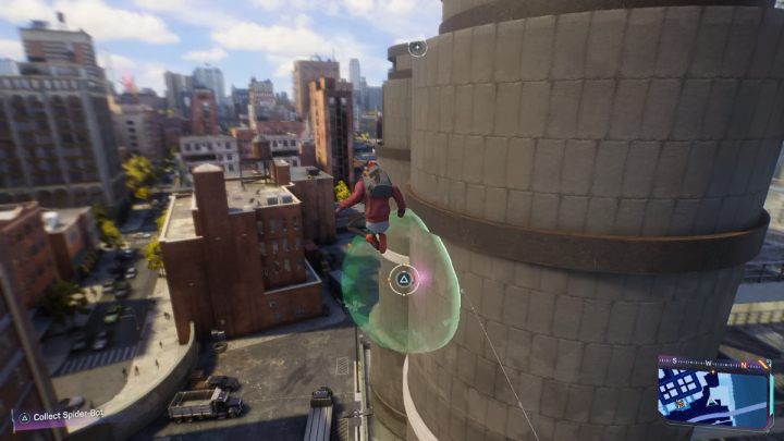 Look for this Spider-bot on the top of a large industrial chimney - Spider-Man 2: All Spider-bot locations - Secrets and Collectibles - Spider Man 2 Guide