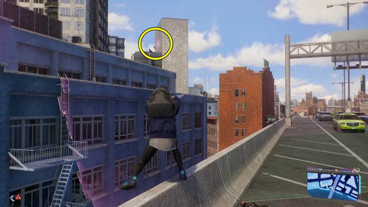 You will find this Spider-bot on one of the walls of the target building - Spider-Man 2: All Spider-bot locations - Secrets and Collectibles - Spider Man 2 Guide