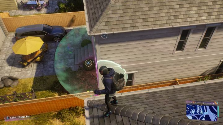 Spider-bot #37 is in the back area of a house - Spider-Man 2: All Spider-bot locations - Secrets and Collectibles - Spider Man 2 Guide