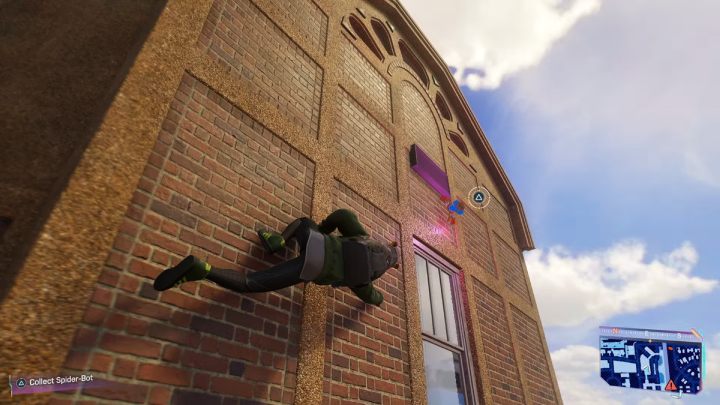 This Spider-bot is near the roof of the target building - Spider-Man 2: All Spider-bot locations - Secrets and Collectibles - Spider Man 2 Guide