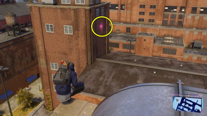 Spiderbot #41 is on one of the walls of the target building - Spider-Man 2: All Spider-bot locations - Secrets and Collectibles - Spider Man 2 Guide