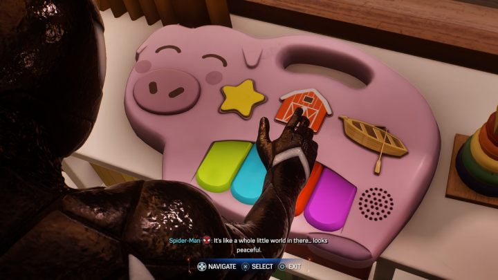 Before entering the kitchen, you will go through the living room - Spider-Man 2: Connors Kitchen - piano puzzle - FAQ - Spider Man 2 Guide