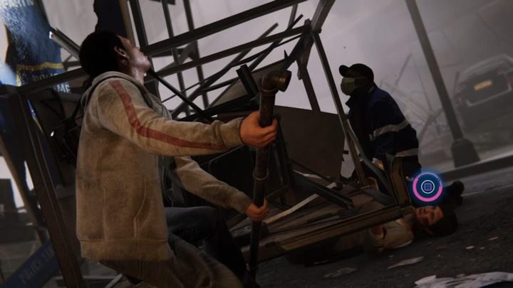 Jump over the barricade and go under the suspended car - Marvels Spider-Man: And The Award Goes To... - walkthrough - Main missions - Spider-Man Game Guide