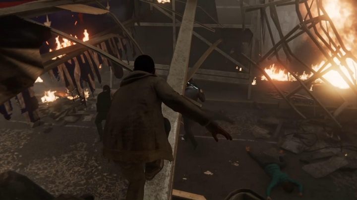 Wait for a good moment and enter the destroyed part of the building - from there you must go onto a car and then continue onto the scaffolding - Marvels Spider-Man: And The Award Goes To... - walkthrough - Main missions - Spider-Man Game Guide