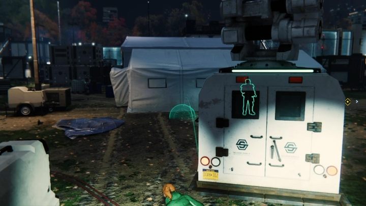 Turn the guards attention away from the tent and then go on the right side of the truck and enter the gap in the fence on the right side - Marvels Spider-Man: Uninvited - walkthrough - Main missions - Spider-Man Game Guide