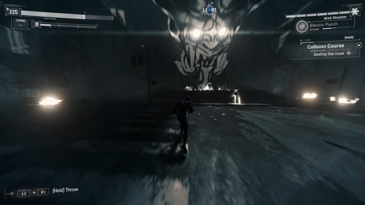 This time Mister Negative will summon a big mask and start his ranged attacks - Marvels Spider-Man: Collision Course - walkthrough - Main missions - Spider-Man Game Guide