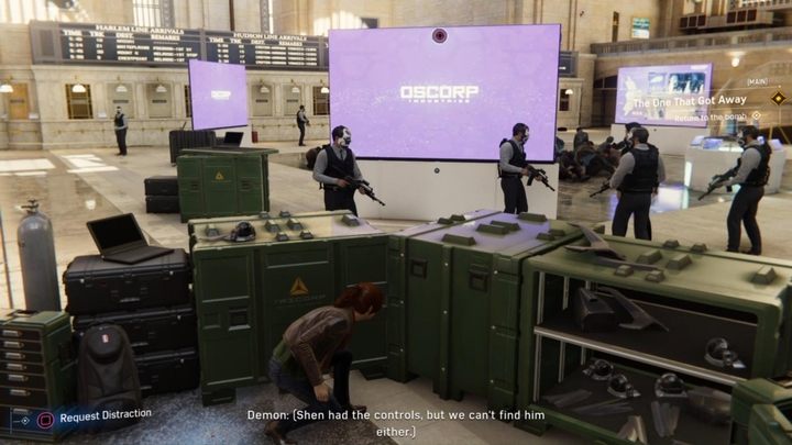 When Martin appears, order Peter to throw the screen at his enemies - Marvels Spider-Man: The One That Got Away - walkthrough - Main missions - Spider-Man Game Guide