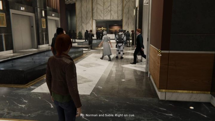 Go through the door, and enter the room with people - Marvels Spider-Man: Step Into My Parlour... - walkthrough - Main missions - Spider-Man Game Guide