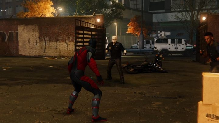 After the cut-scene, unique enemies will appear - Tombstones people, who use the same kind of chemicals as the man himself - Marvels Spider-Man: Tombstone: Whats He Building in There... - walkthrough - Side Missions - Spider-Man Game Guide