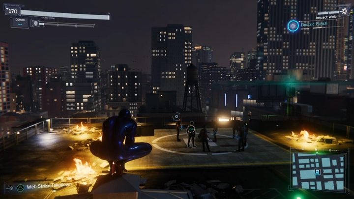 When the fight ends, an enemy helicopter will appear - rush to the roof of the building and help the beaten police officer - Marvels Spider-Man: Error File Not Found - walkthrough - Side Missions - Spider-Man Game Guide