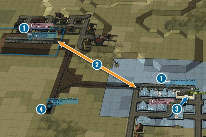 Both stations have many buildings in their range and after upgrading them the number of buildings in range will increase even more. - How to quickly earn tokens? | Fast start - Fast start - Mashinky Game Guide