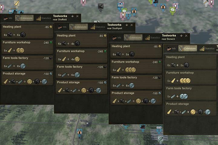 Before you select a factory to which you will transport goods, check where you can gain more by building upgrades. - Plant and factory upgrades | Building and management - Building and management - Mashinky Game Guide