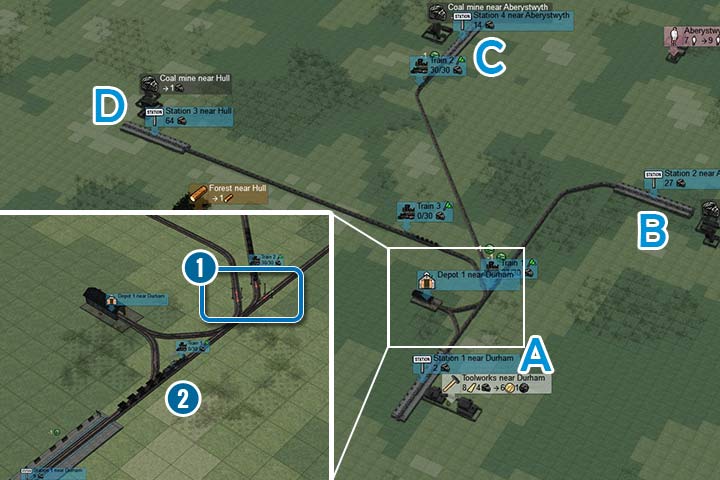 You want to combine a few plants to a factory or a few small cities to one large city - Simple connections and stations | Building and management - Building and management - Mashinky Game Guide
