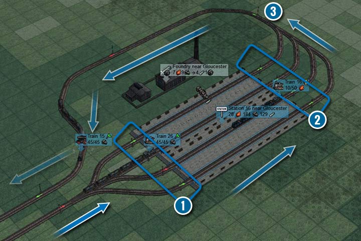 Separating entry and exit lines will have positive impact on the fluency of the traffic. Changing to one-direction semaphores will stop the trains from turning around in places you dont want them to. - Advanced connections and stations | Building and management - Building and management - Mashinky Game Guide