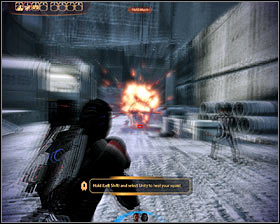 I wouldnt recommend staying in the exact same spot where this mini-boss battle has started, because the mech could destroy nearby crates, exposing your team to its attacks - Mass Effect 2: Freedoms Progress - Prologue walkthrough - Main quests - Mass Effect 2 Guide & Walkthrough