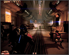 Youll automatically be transported to [Omega - Slums] after finishing your conversation with the guard - Mass Effect 2: Dossier: The Professor - walkthrough - Main quests - Mass Effect 2 Guide & Walkthrough