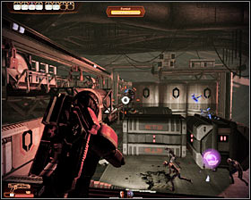 The next big battle is going to take place soon after youve tried using the stairs (first screenshot) - Mass Effect 2: The Reaper IFF - walkthrough - Main quests - Mass Effect 2 Guide & Walkthrough