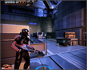 As soon as this battle has started you should order your followers to take cover behind some of the nearby crates (first screenshot) - Mass Effect 2: Miranda: The Prodigal - walkthrough - Companion quests - Mass Effect 2 Guide & Walkthrough
