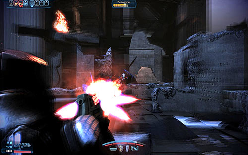 The next big battle will start after youve reached the upper floors of the destroyed buildings - Mass Effect 3: Priority, Earth #2 - walkthrough - Main Missions - Mass Effect 3 Guide