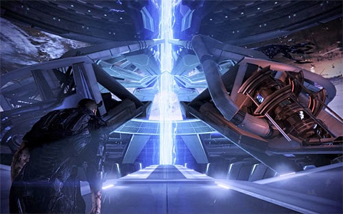 If you intend to perform a synthesis (merge organic and synthetic life), then you must choose a path located directly in front of you (screen above) - Mass Effect 3: Endings list - Endings - Mass Effect 3 Guide