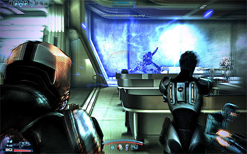 Jump over the new obstacle and look around the computer terminals room to find the tactical analysis review [20 EXP] and [SMG Heat Sink] - Mass Effect 3: Grissom Academy: Emergency Evacuation - walkthrough - Missions outside the Citadel - Mass Effect 3 Guide