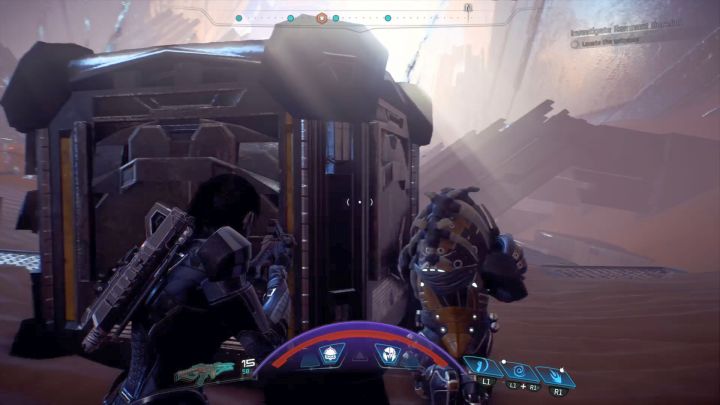 Taking path on the right will provide enough cover from the Remnant turrets fire. - Investigate Remnant Derelict on Elaaden - Elaaden - Mass Effect: Andromeda Game Guide