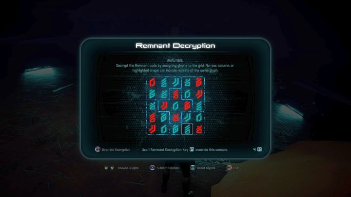 Remnant Decryption puzzle solution. - Investigate Remnant Derelict on Elaaden - Elaaden - Mass Effect: Andromeda Game Guide