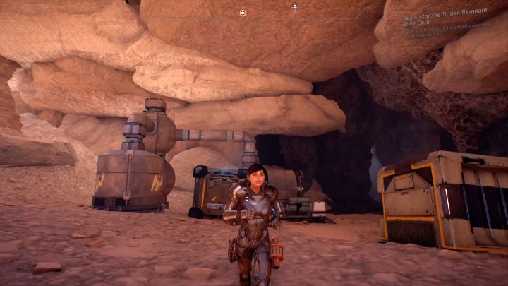 You can see the cave entrance in the background. - Search for the Stolen Remnant Drive Core on Elaaden - Elaaden - Mass Effect: Andromeda Game Guide