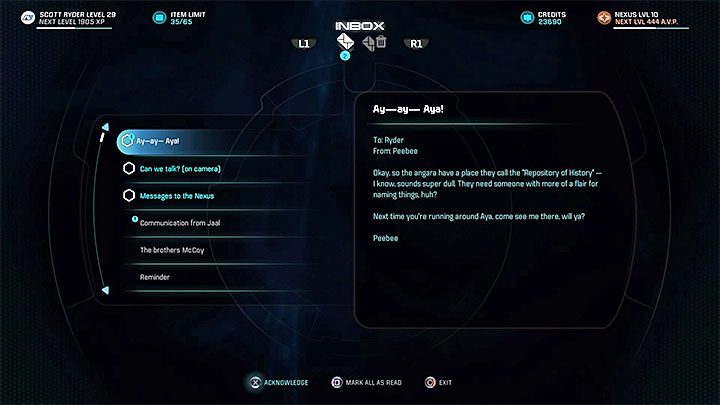 The new e-mail from Peebee - Peebee: The Museum Trip | Allies and Relationships - Allies and Relationships quests - Mass Effect: Andromeda Game Guide