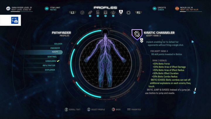 The Adept profile on the selection screen. - Adept | Character profiles - Character profiles - Mass Effect: Andromeda Game Guide