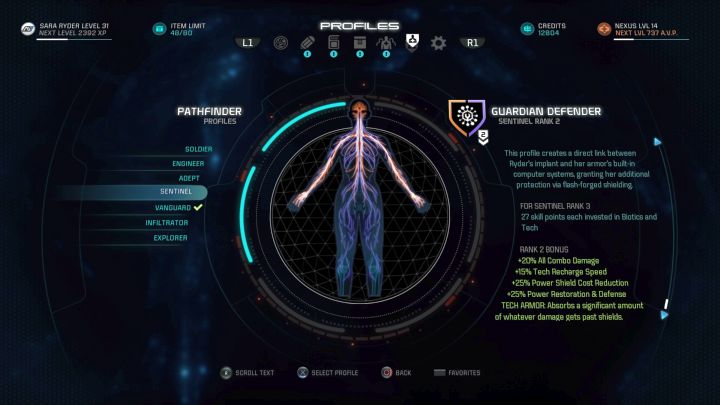 The Sentinel profile on the selection screen. - Sentinel | Character profiles - Character profiles - Mass Effect: Andromeda Game Guide