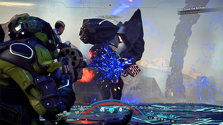 Try to always defeat all of the regular bots before you can weaken the Architect again - How to defeat the Remnant Architect on Kadara? | Boss fights | Walkthrough - Boss battles - Mass Effect: Andromeda Game Guide