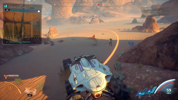 The orange line shows the range of the previously installed mining drone. - How to collect resources with the NOMAD in Mass Effect: Andromeda? - FAQ - Frequently asked questions - Mass Effect: Andromeda Game Guide