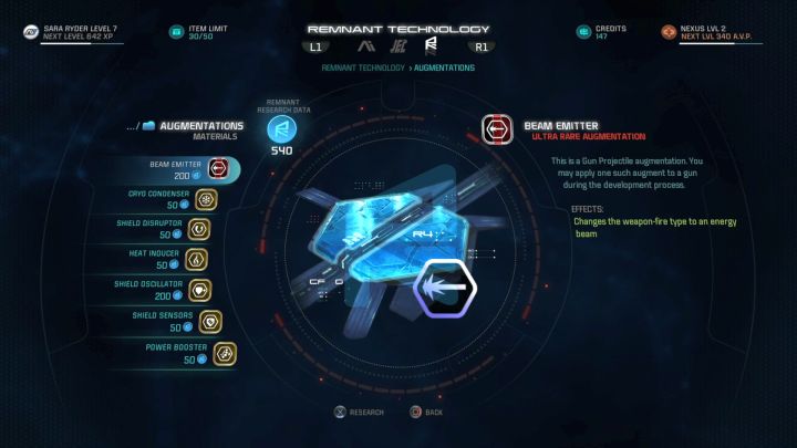 Acquired Research Data can be used to research new weapons, armors and Augments. - How to get Research Data in Mass Effect: Andromeda? - FAQ - Frequently asked questions - Mass Effect: Andromeda Game Guide