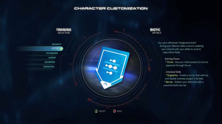 Biotic training selection. - Biotic | Trainings - Character training - Mass Effect: Andromeda Game Guide