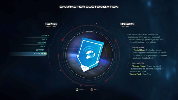 Operative training selection. - Operative | Trainings - Character training - Mass Effect: Andromeda Game Guide