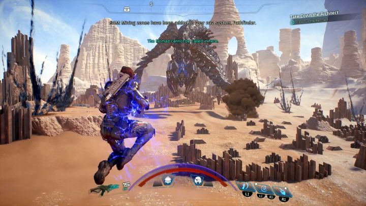 The area where the battle takes place is full of various cover you can hide behind - How to defeat the Remnant Architect on Elaaden? | Boss fights | Walkthrough - Boss battles - Mass Effect: Andromeda Game Guide