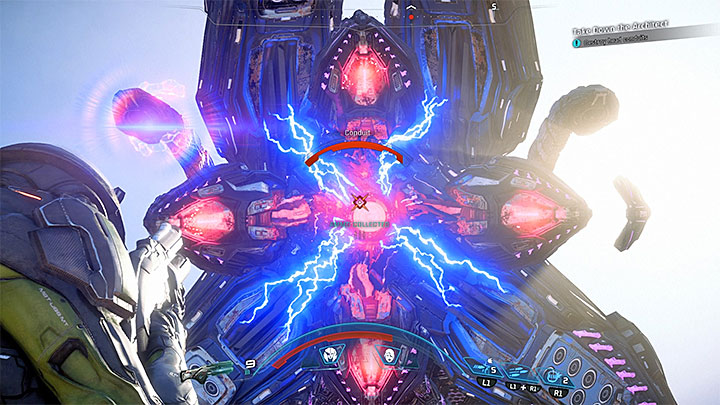 When it becomes possible , weaken the cables on the Architects head - Making An Impression | Eos side quests - Eos - Mass Effect: Andromeda Game Guide