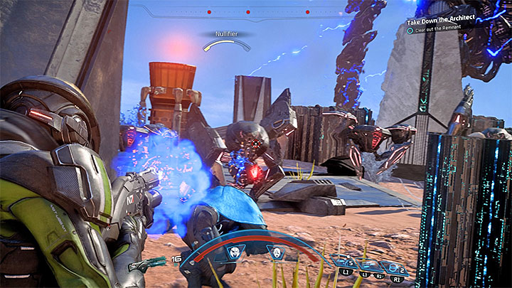 Try to always defeat all of the regular bots before you can weaken the Architect again - Making An Impression | Eos side quests - Eos - Mass Effect: Andromeda Game Guide