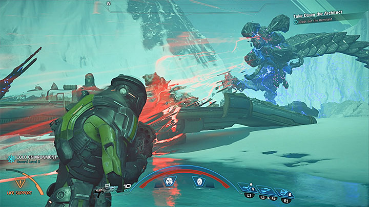 Avoid the grenades and energy waves send by the Architect - Missing Science Crew | Voeld side quests - Voeld - Mass Effect: Andromeda Game Guide