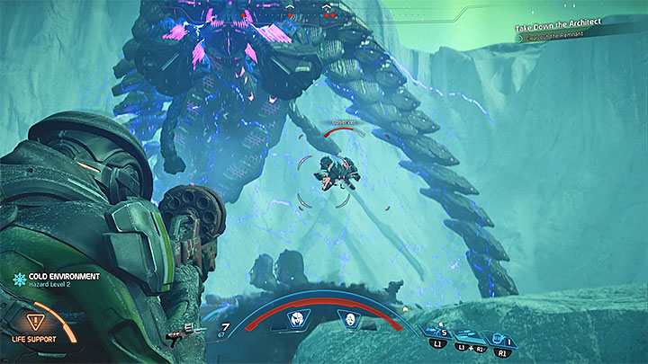 Try to always defeat all of the regular bots before you can weaken the Architect again - Missing Science Crew | Voeld side quests - Voeld - Mass Effect: Andromeda Game Guide