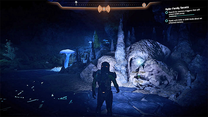Search the cave, especially the part where you can find the monolith - Ryder Family Secrets | Allies and Relationships - Allies and Relationships quests - Mass Effect: Andromeda Game Guide