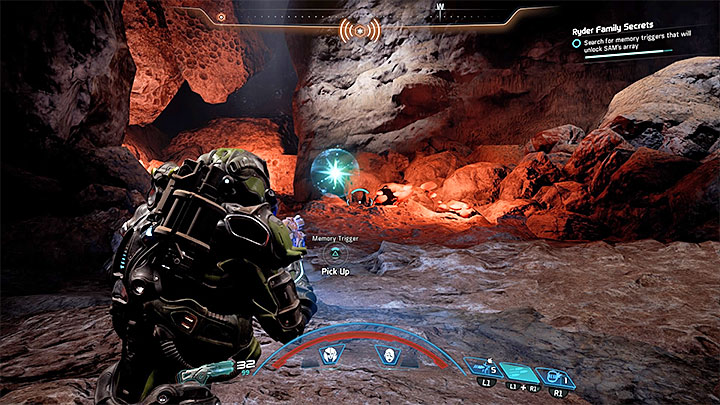 The middle memory trigger is inside a cave, the entrance is presented in the picture 1 - Ryder Family Secrets | Allies and Relationships - Allies and Relationships quests - Mass Effect: Andromeda Game Guide