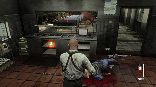 SECRET 8 [Golden Gun - G6 Commando Rifle 2/3]: In the kitchen next to the polices cafeteria - Clues and Golden Guns - Chapter XIII - Collectibles - Max Payne 3 Game Guide & Walkthrough