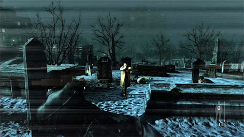 First group of enemies you can eliminate on two ways: firing behind the Paynes family tombstone or making a single bullet time jump and shooting at enemies heads - Chapter VIII - p. 1 - Walkthrough - Max Payne 3 Game Guide & Walkthrough