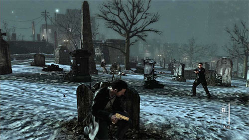 After the encounter move little forward, but when you hear running enemies hide behind one of tombstones - Chapter VIII - p. 1 - Walkthrough - Max Payne 3 Game Guide & Walkthrough