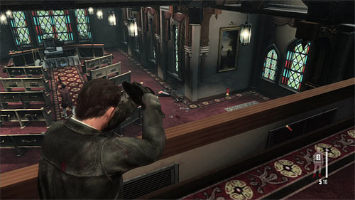 Now begin firing at thugs showing up downstairs, starting from those closest to the hiding Raul - Chapter VIII - p. 3 - Walkthrough - Max Payne 3 Game Guide & Walkthrough