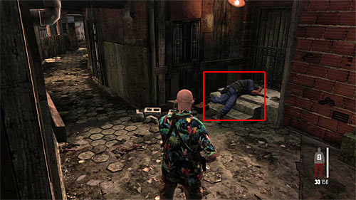Resume the slums exploration but stop after making several steps and search the body on the right, what gives you another clue [Clue 2/3 - Dead UFE Member] - Chapter IX - p. 1 - Walkthrough - Max Payne 3 Game Guide & Walkthrough
