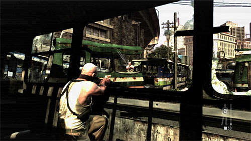 When the main battle begins, watch out on single enemies who will appear in the left bus (screen above) - Chapter X - p. 1 - Walkthrough - Max Payne 3 Game Guide & Walkthrough